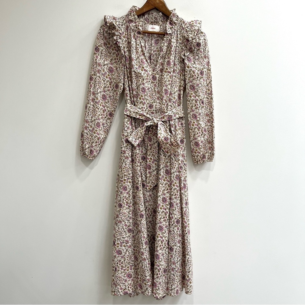 XIRENA isley dress in ivy vines cream pastel pink floral long sleeve ruffles XS - Picture 4 of 16